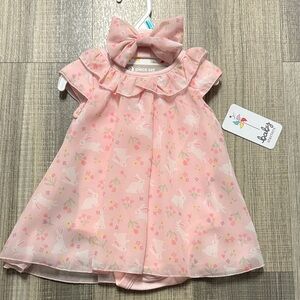 Adorable Pink Bunny Dress Set 6m